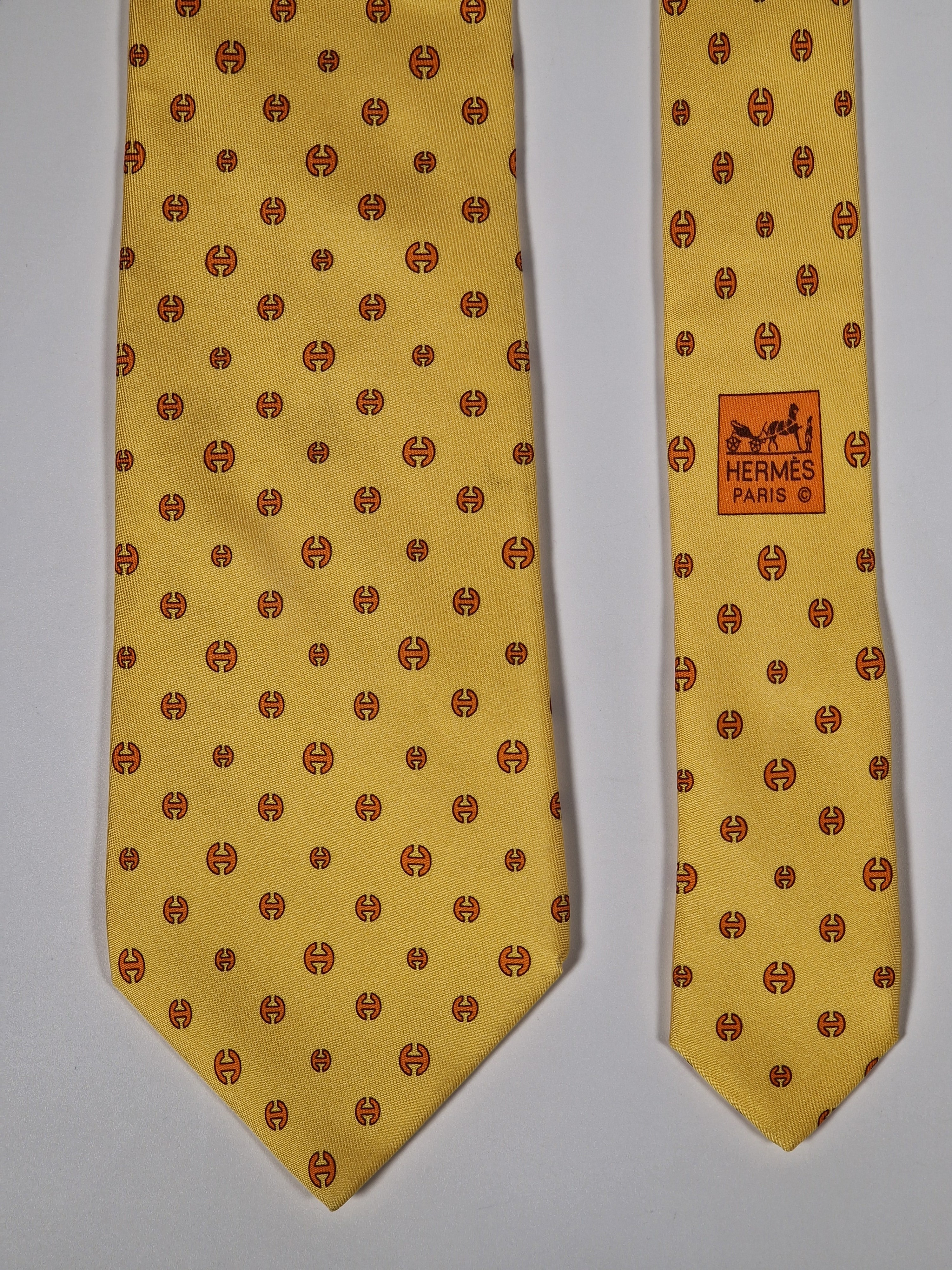 Hermès silk tie yellow H pattern 5361 OA