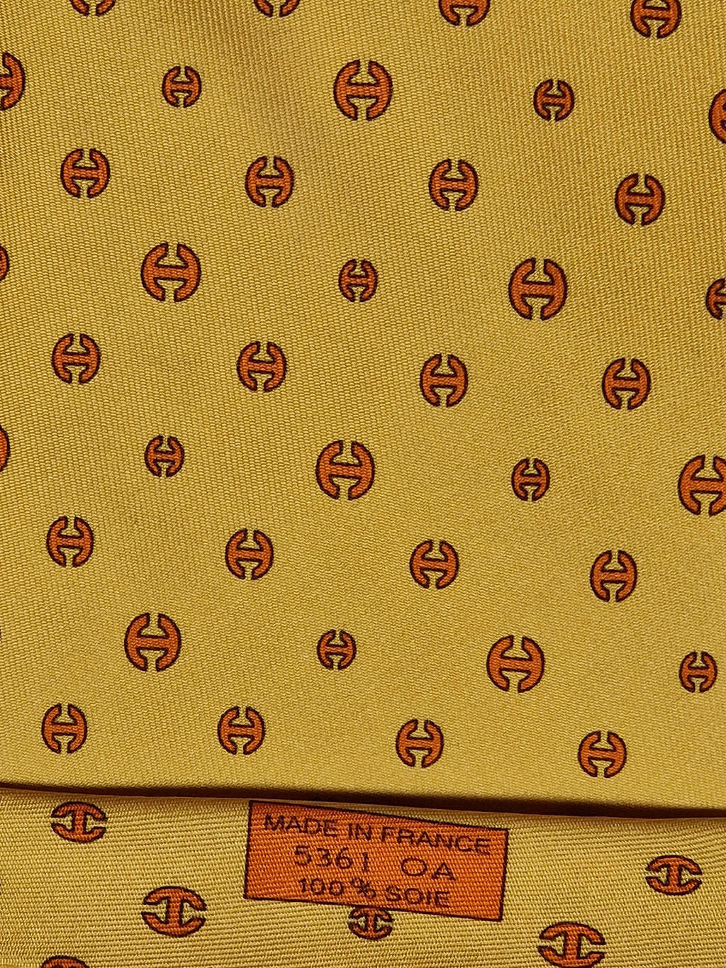 Hermès silk tie yellow H pattern 5361 OA