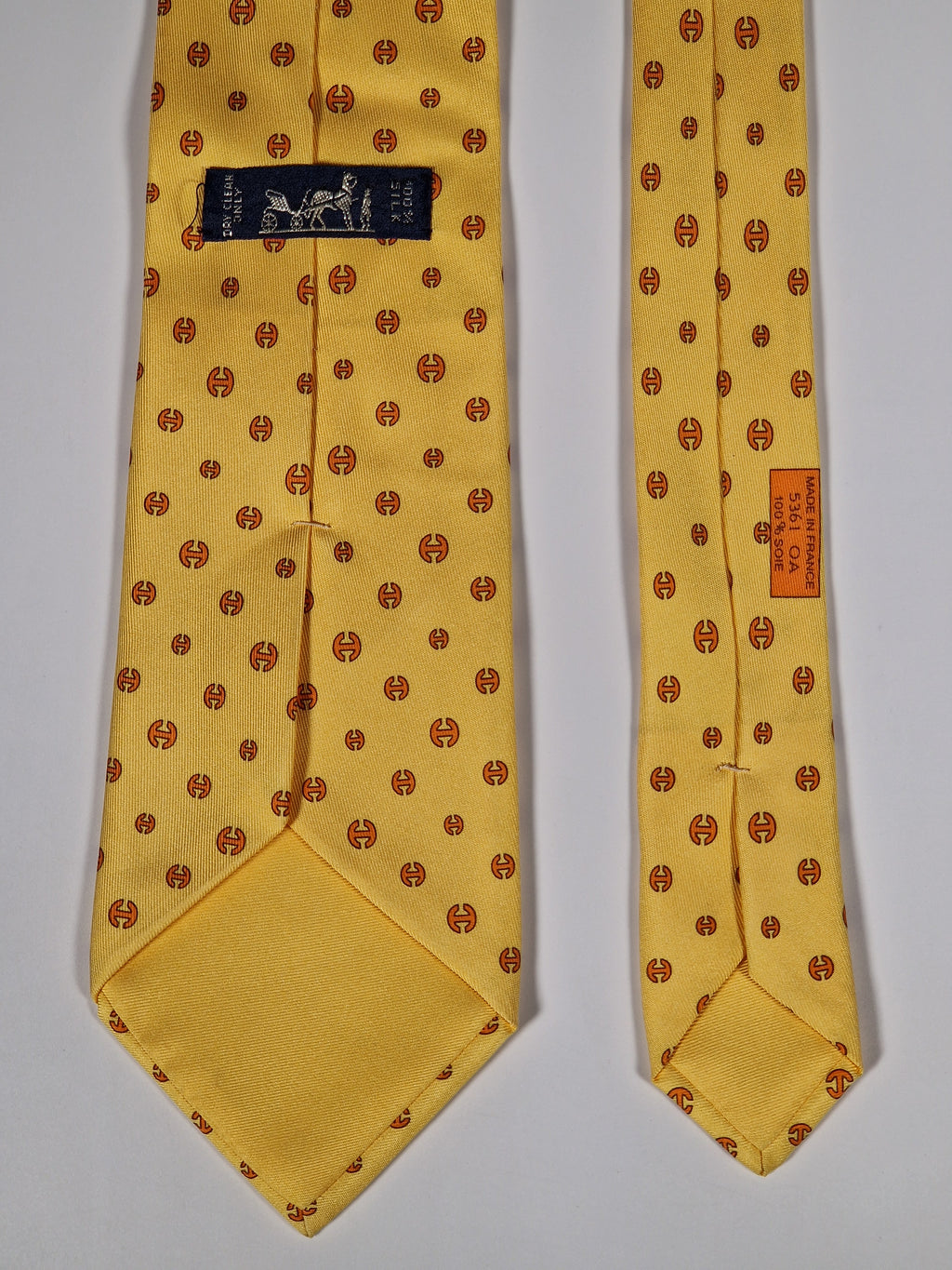 Hermès silk tie yellow H pattern 5361 OA