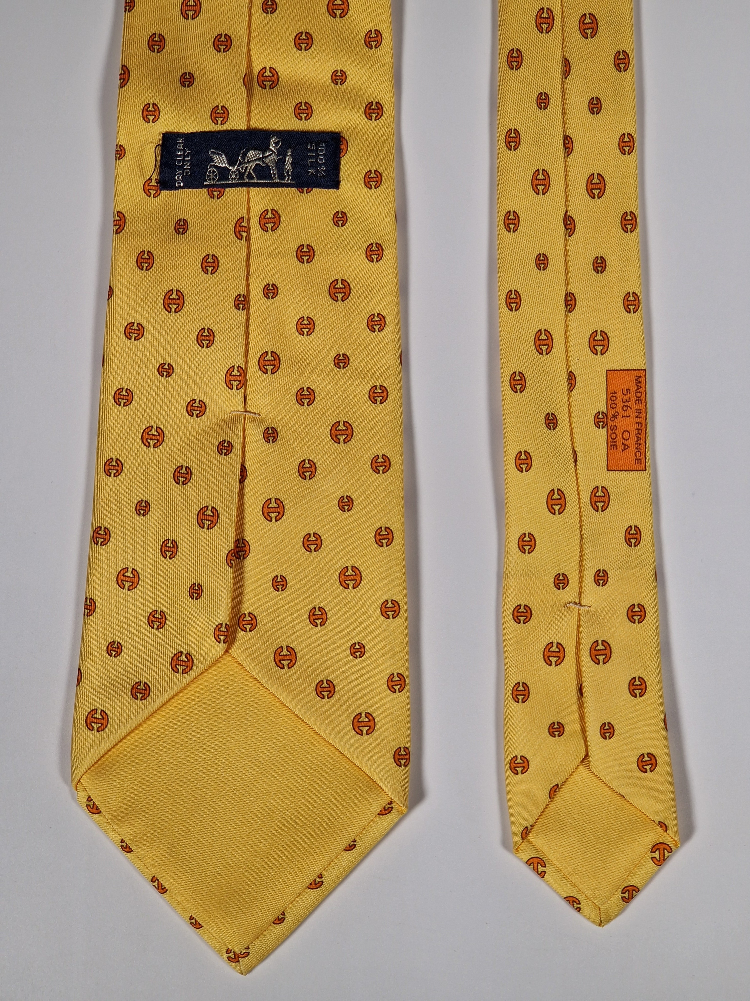 Hermès silk tie yellow H pattern 5361 OA