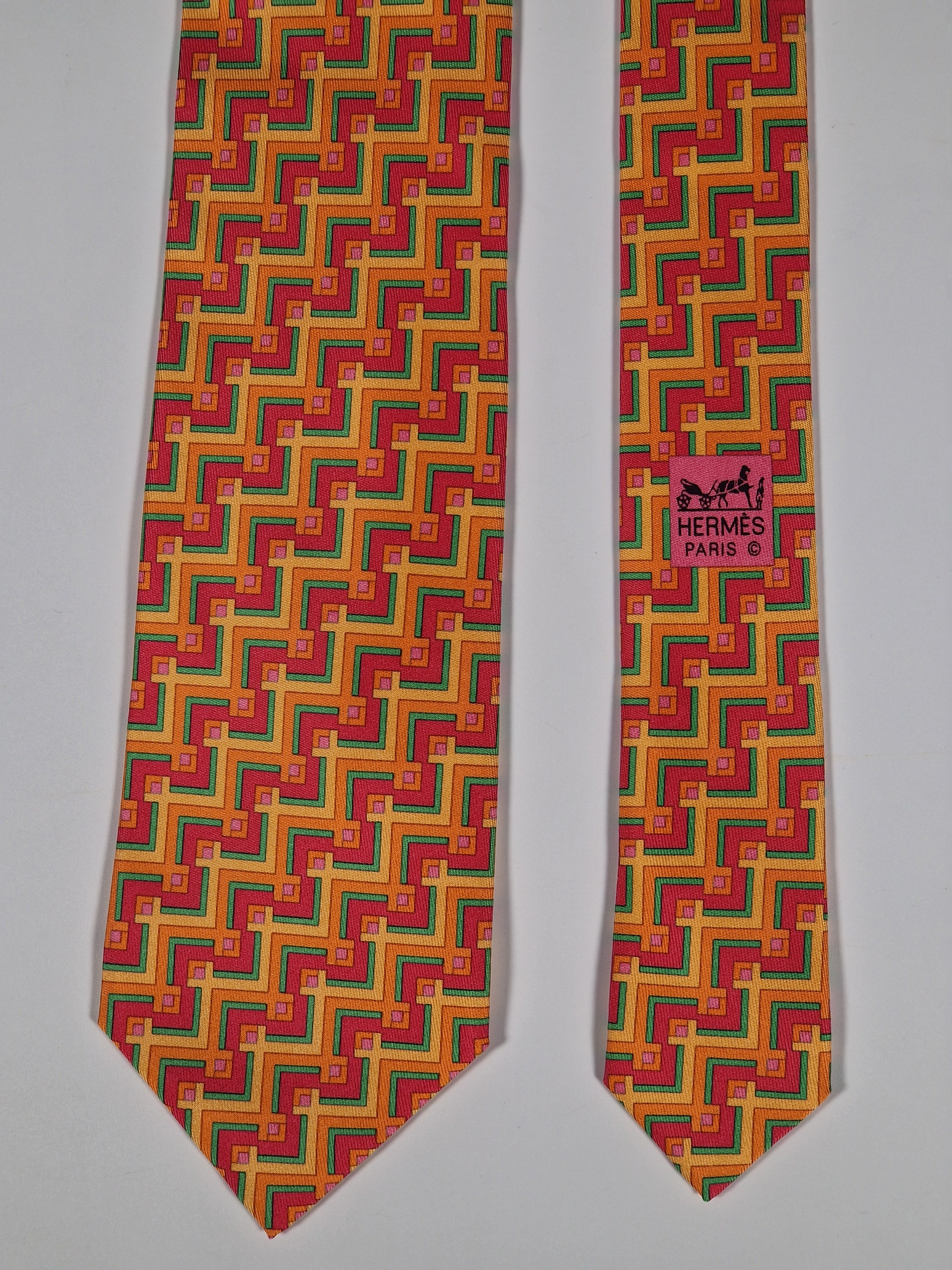 Hermès silk tie multicolor geometric pattern 5377 OA