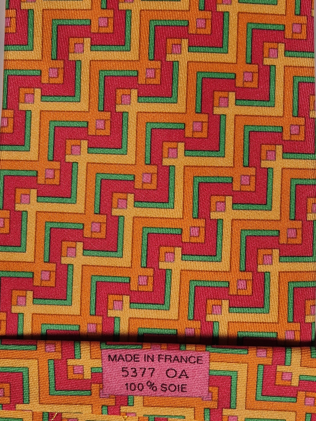 Hermès silk tie multicolor geometric pattern 5377 OA