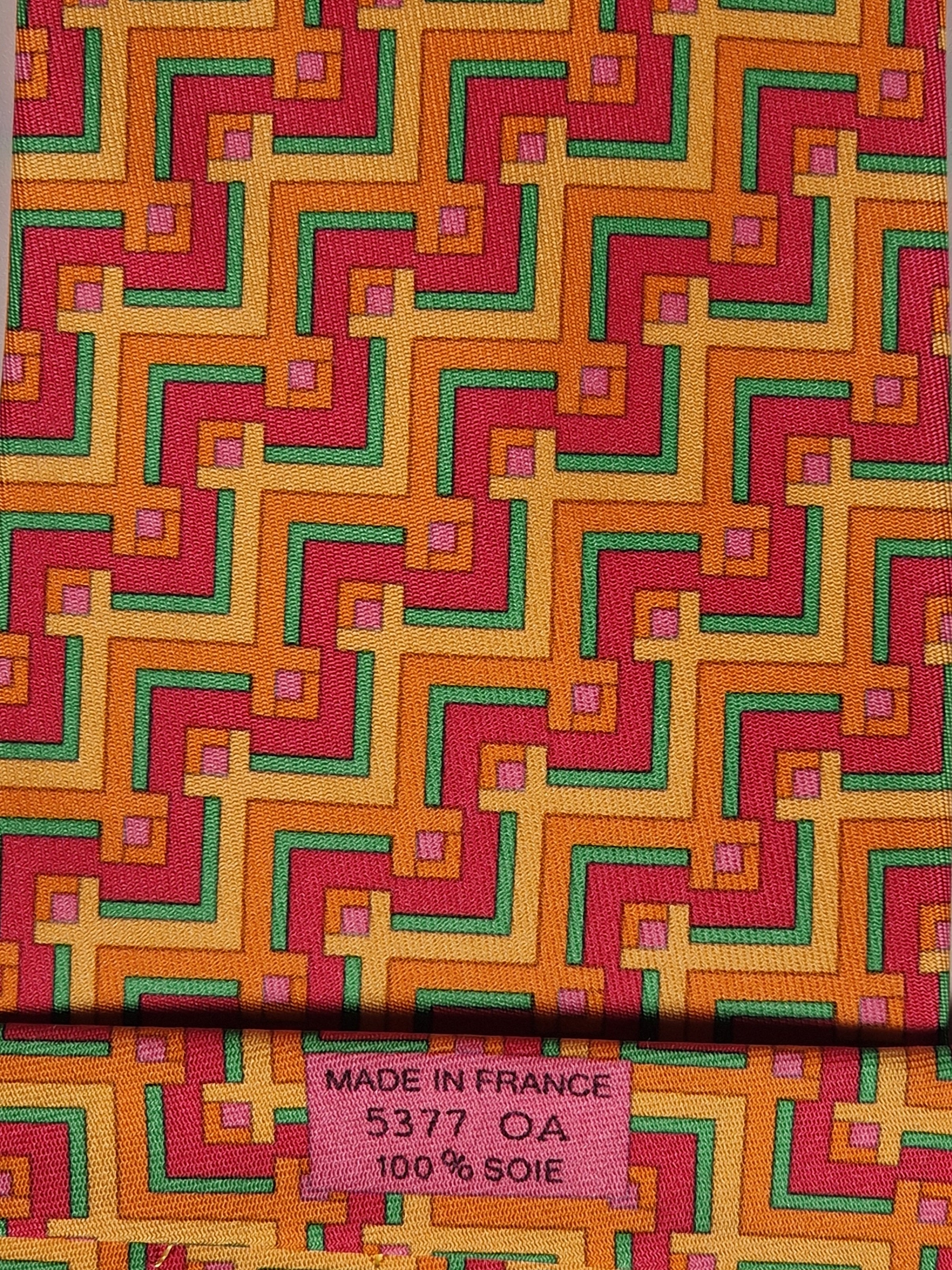 Hermès silk tie multicolor geometric pattern 5377 OA