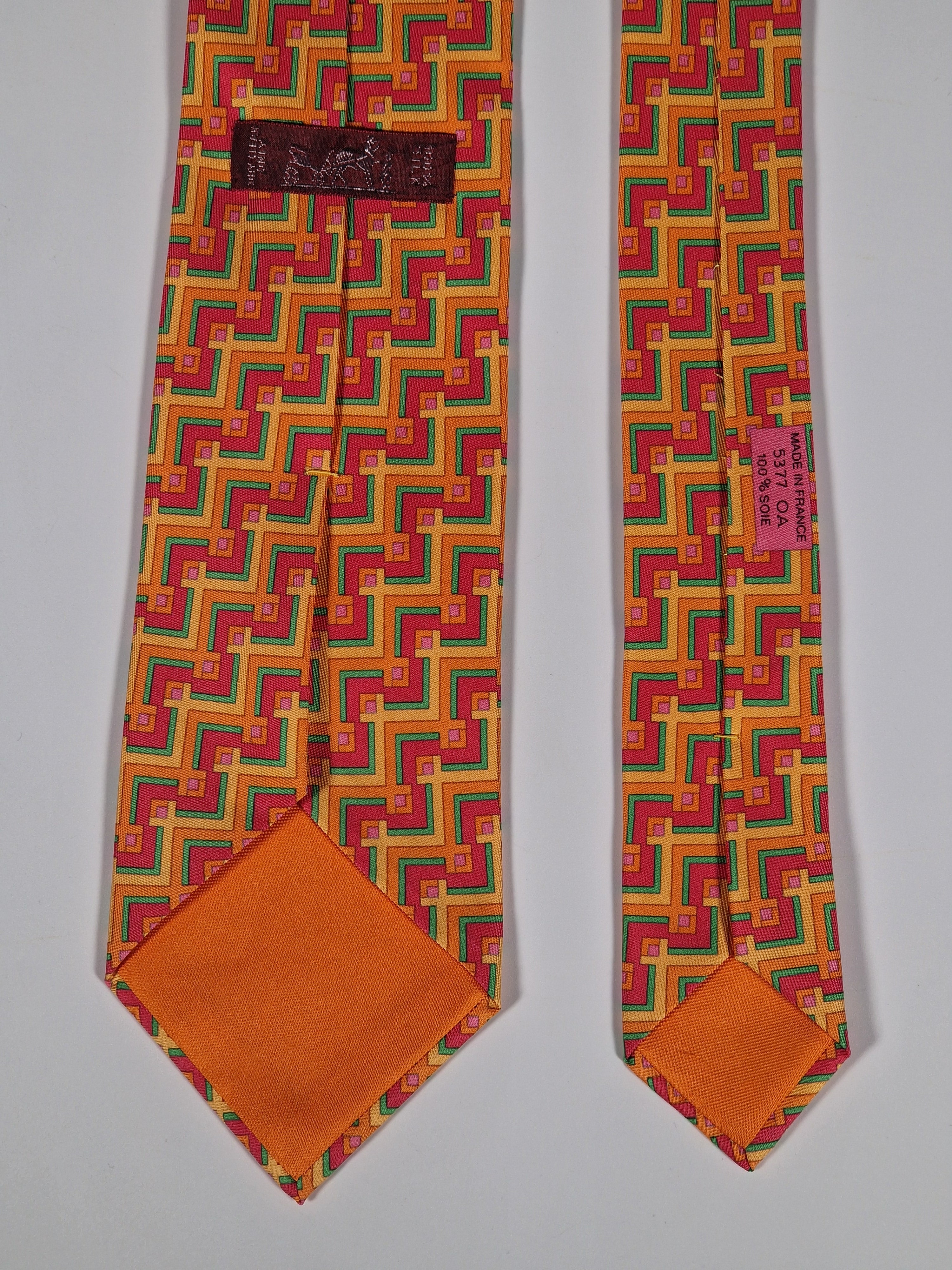 Hermès silk tie multicolor geometric pattern 5377 OA