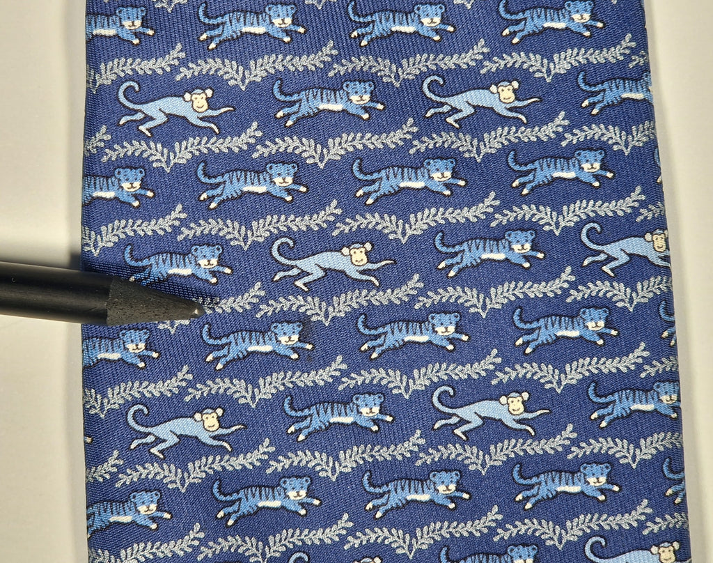 005382 Hermès tie blue tiger and monkey 5382 OA