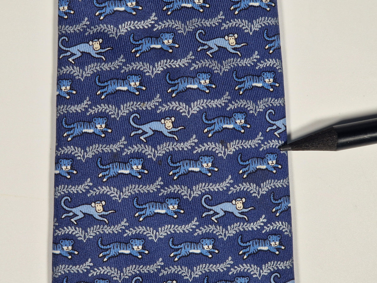 005382 Hermès tie blue tiger and monkey 5382 OA