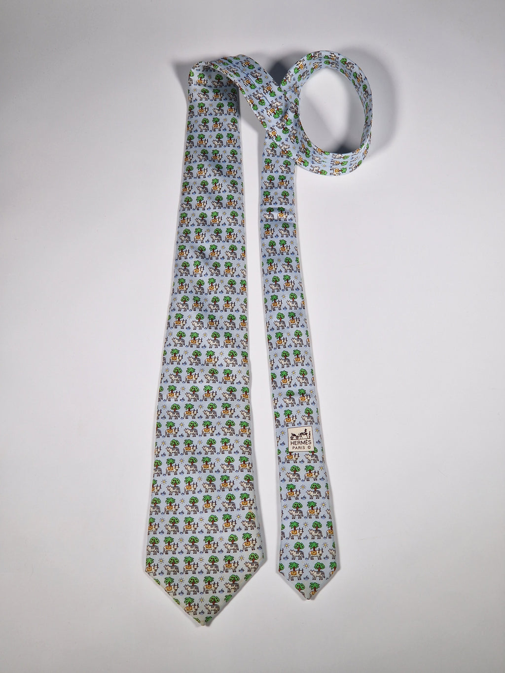 Hermès silk tie blue whimsical cow pattern 5383 OA