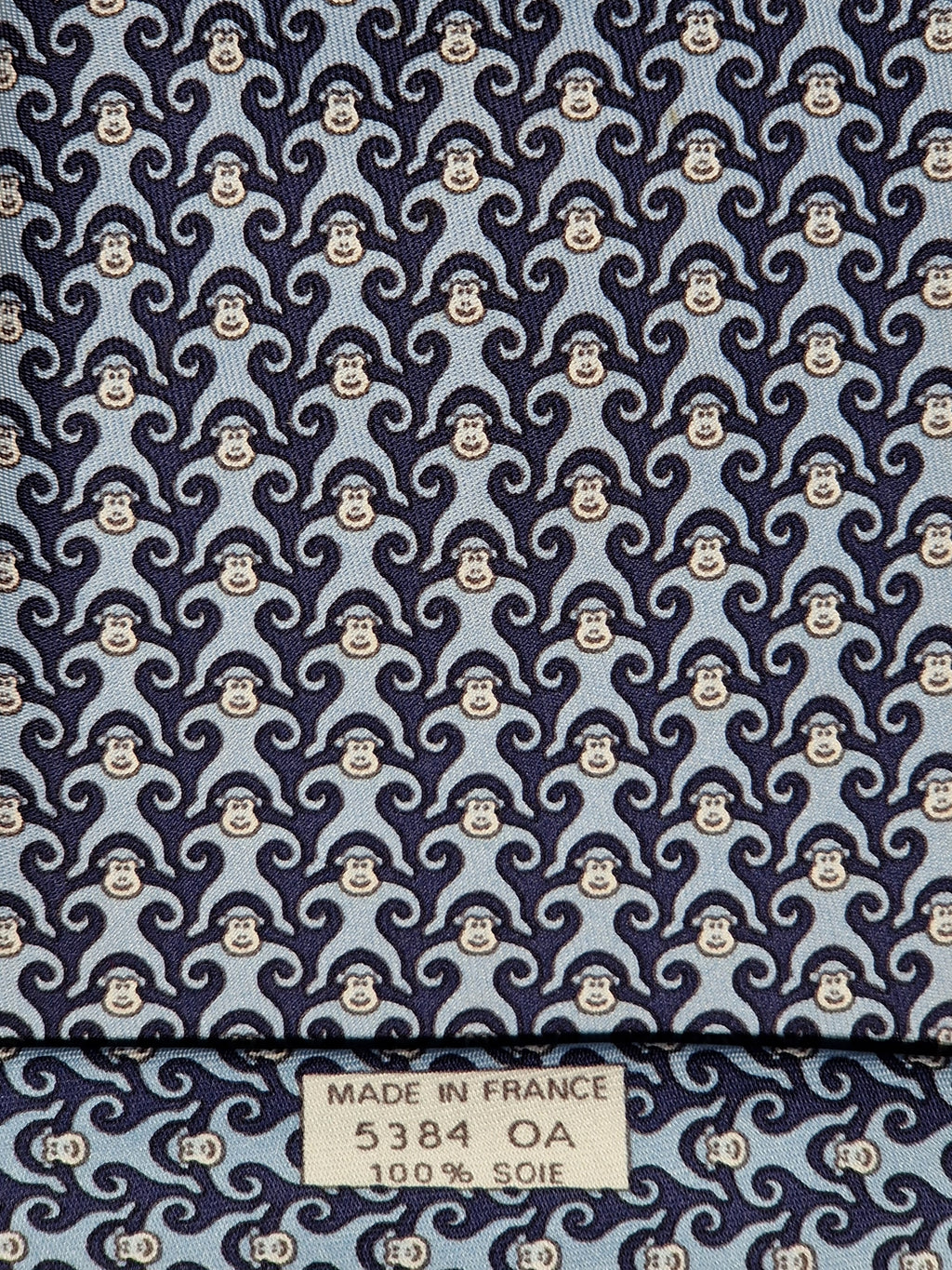 005384 Hermès silk tie blue whimsical monkeys 5384 OA