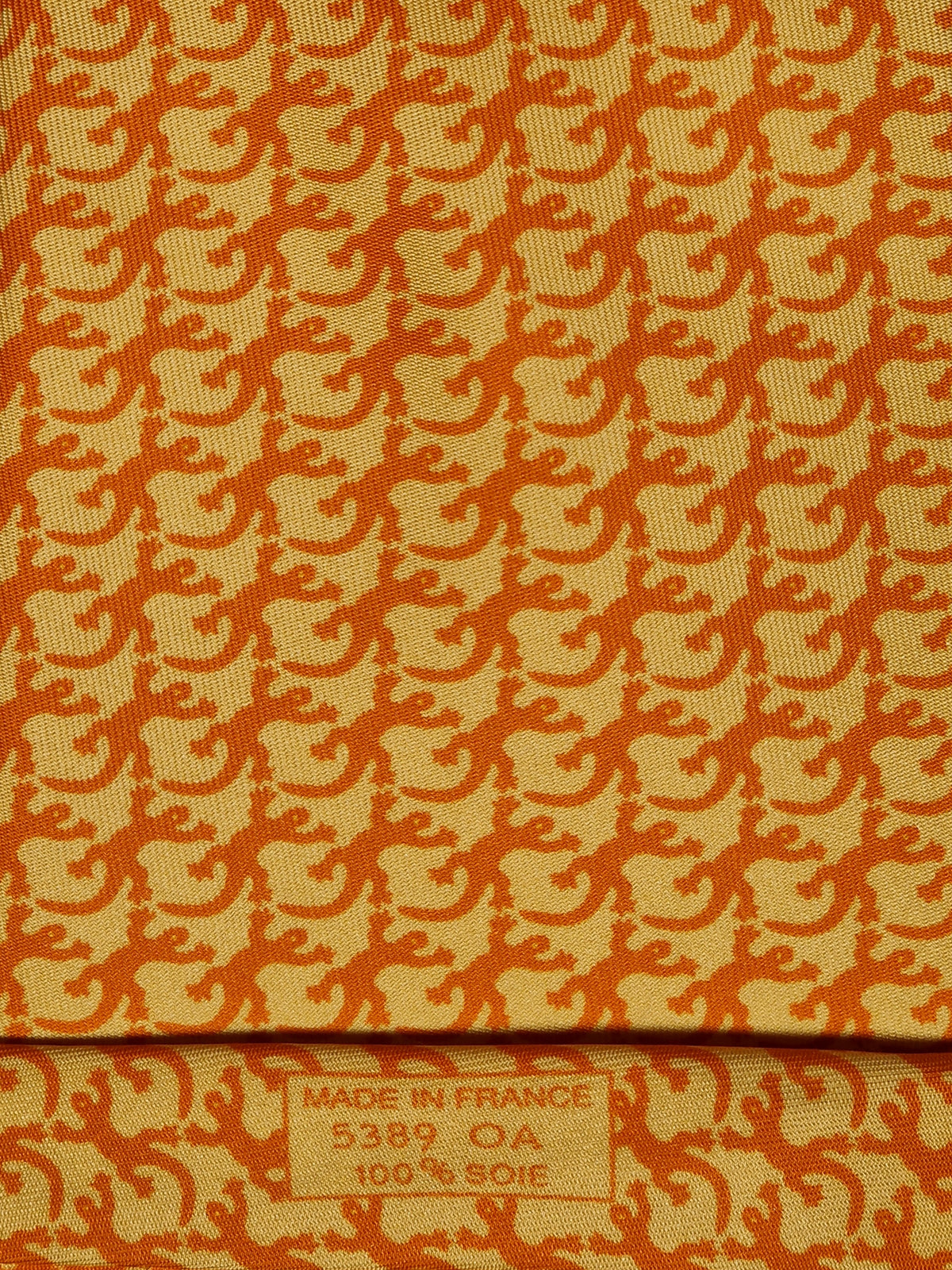 005389 Hermès tie orange Gekko pattern 5389 OA