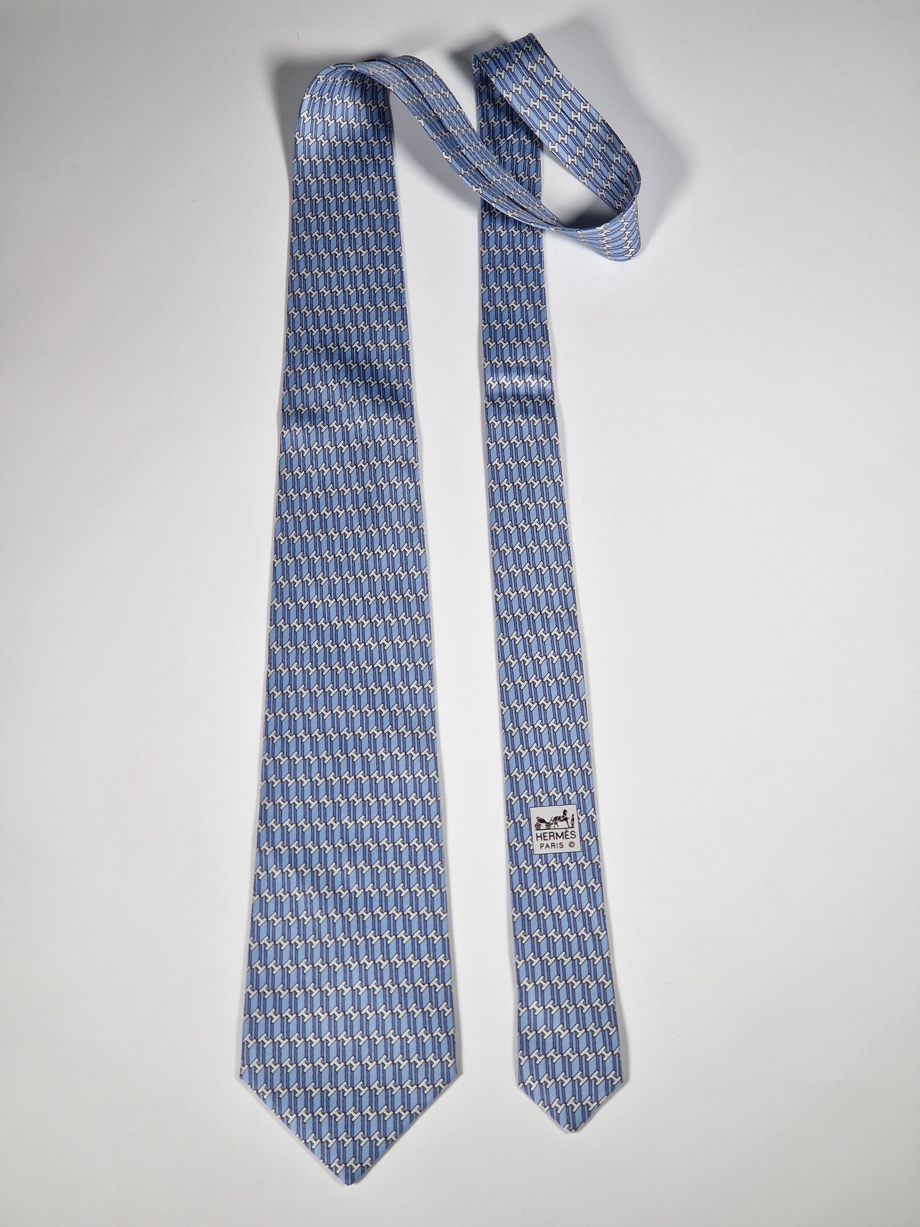 Hermès silk tie blue H pattern 5393 OA