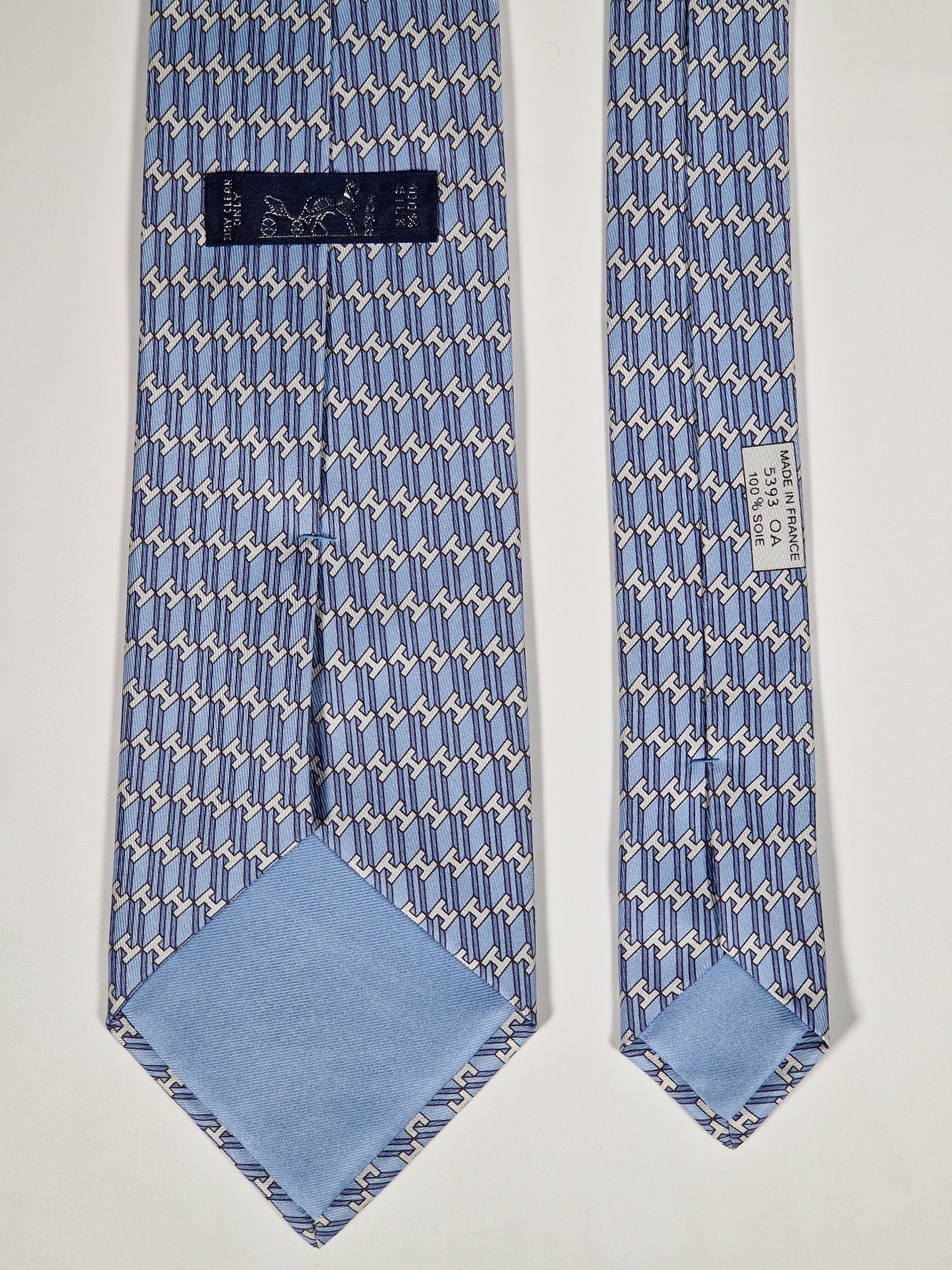 Hermès silk tie blue H pattern 5393 OA
