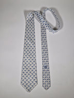 005415 Hermès tie blue whimsical cat and mouse pattern 5415 OA