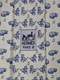 005415 Hermès tie blue whimsical cat and mouse pattern 5415 OA