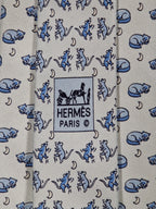 005415 Hermès tie blue whimsical cat and mouse pattern 5415 OA