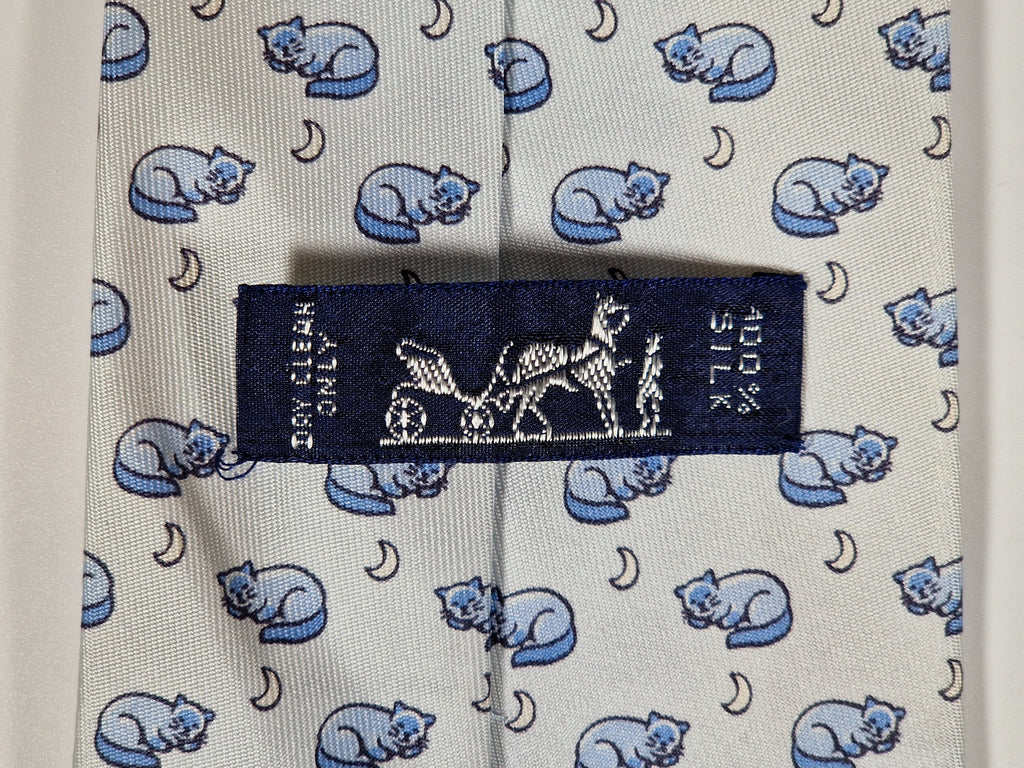 005415 Hermès tie blue whimsical cat and mouse pattern 5415 OA