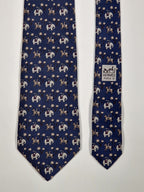 005416 Hermès tie blue whimsical jockeys on elephants 5416 OA