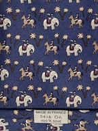 005416 Hermès tie blue whimsical jockeys on elephants 5416 OA