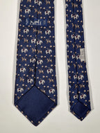 005416 Hermès tie blue whimsical jockeys on elephants 5416 OA