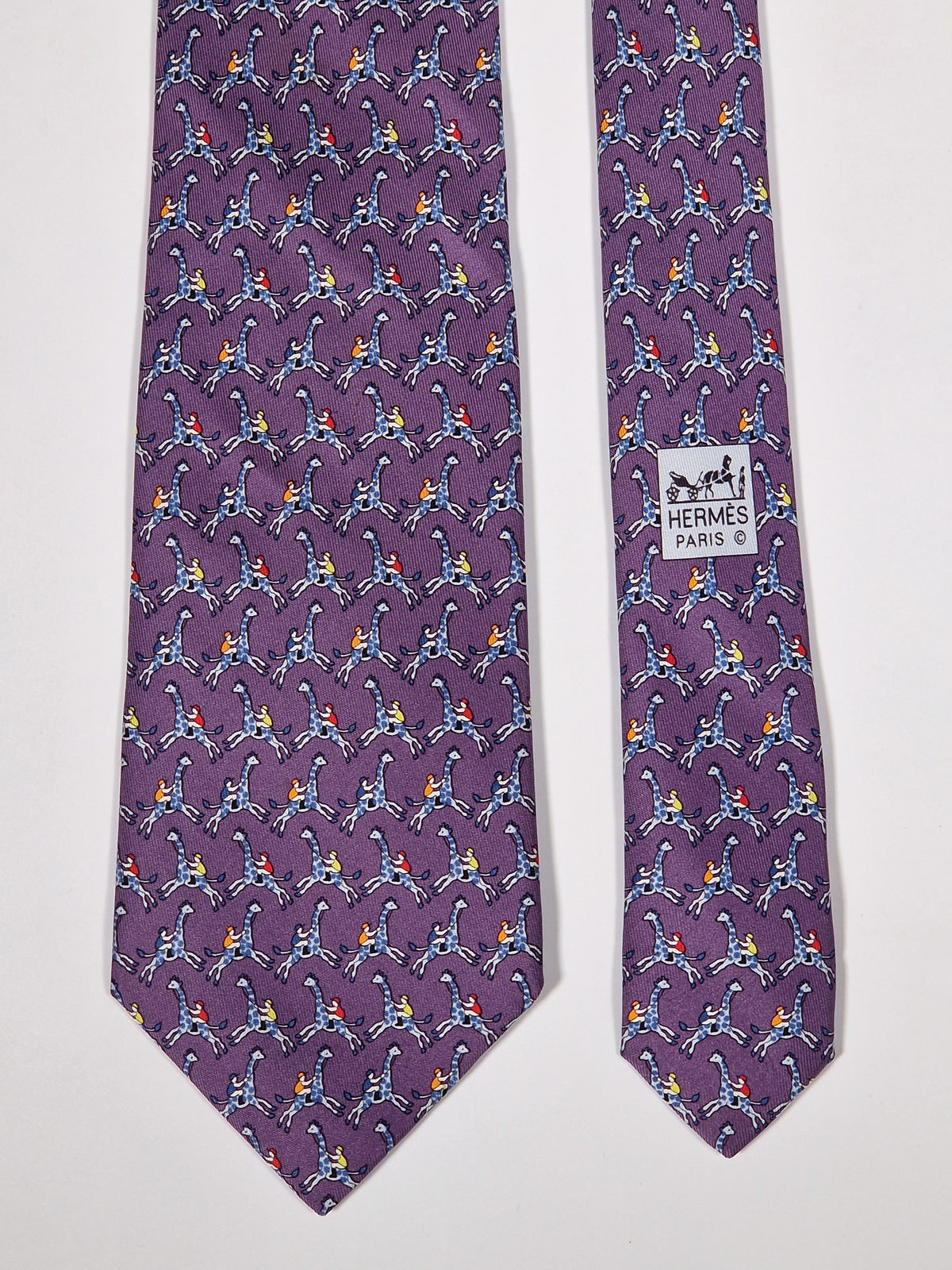 005440 Hermès tie purple whimsical jockey and giraf 5440 FA