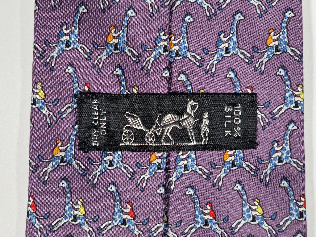 005440 Hermès tie purple whimsical jockey and giraf 5440 FA