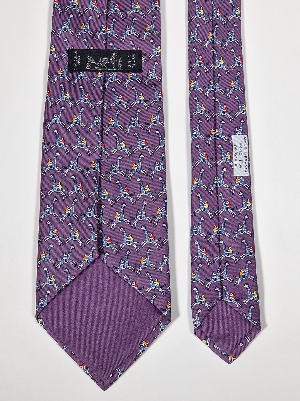 005440 Hermès tie purple whimsical jockey and giraf 5440 FA