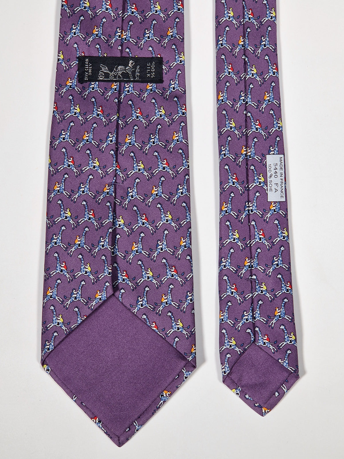 005440 Hermès tie purple whimsical jockey and giraf 5440 FA