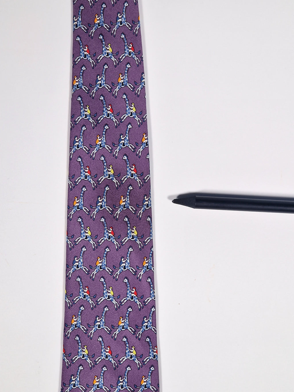 005440 Hermès tie purple whimsical jockey and giraf 5440 FA