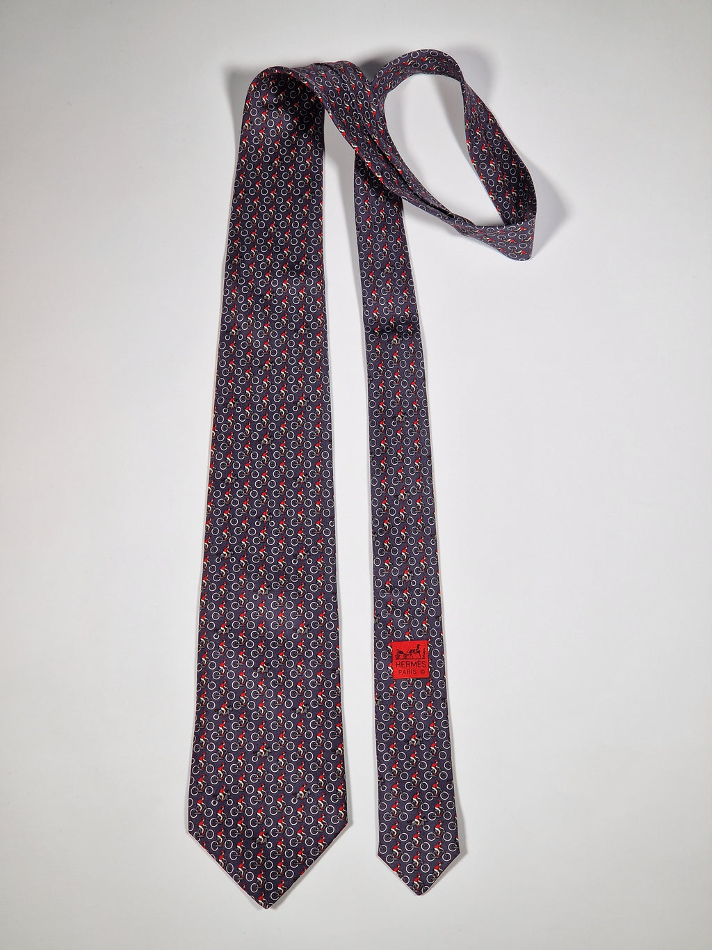 005441 Hermès tie grey whimsical cyclists 5441 FA with box