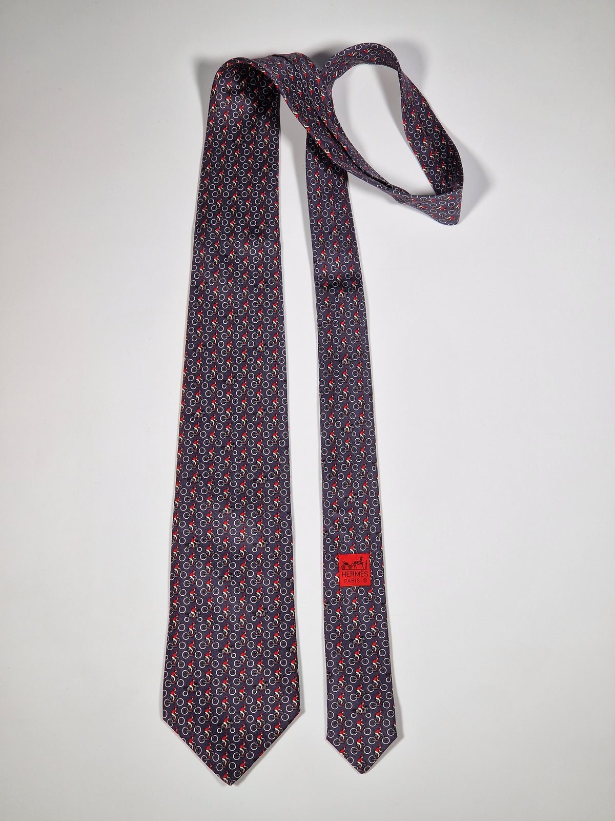 005441 Hermès tie grey whimsical cyclists 5441 FA with box