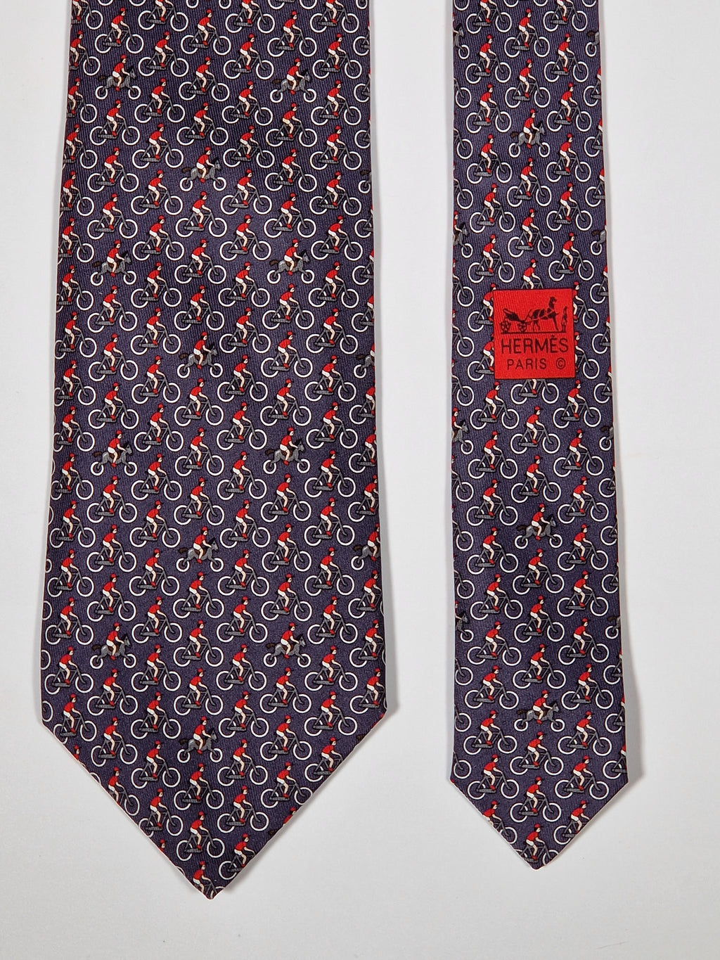 005441 Hermès tie grey whimsical cyclists 5441 FA with box