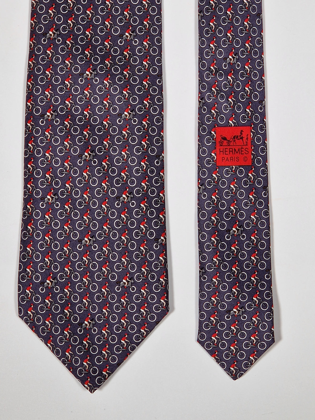 005441 Hermès tie grey whimsical cyclists 5441 FA with box