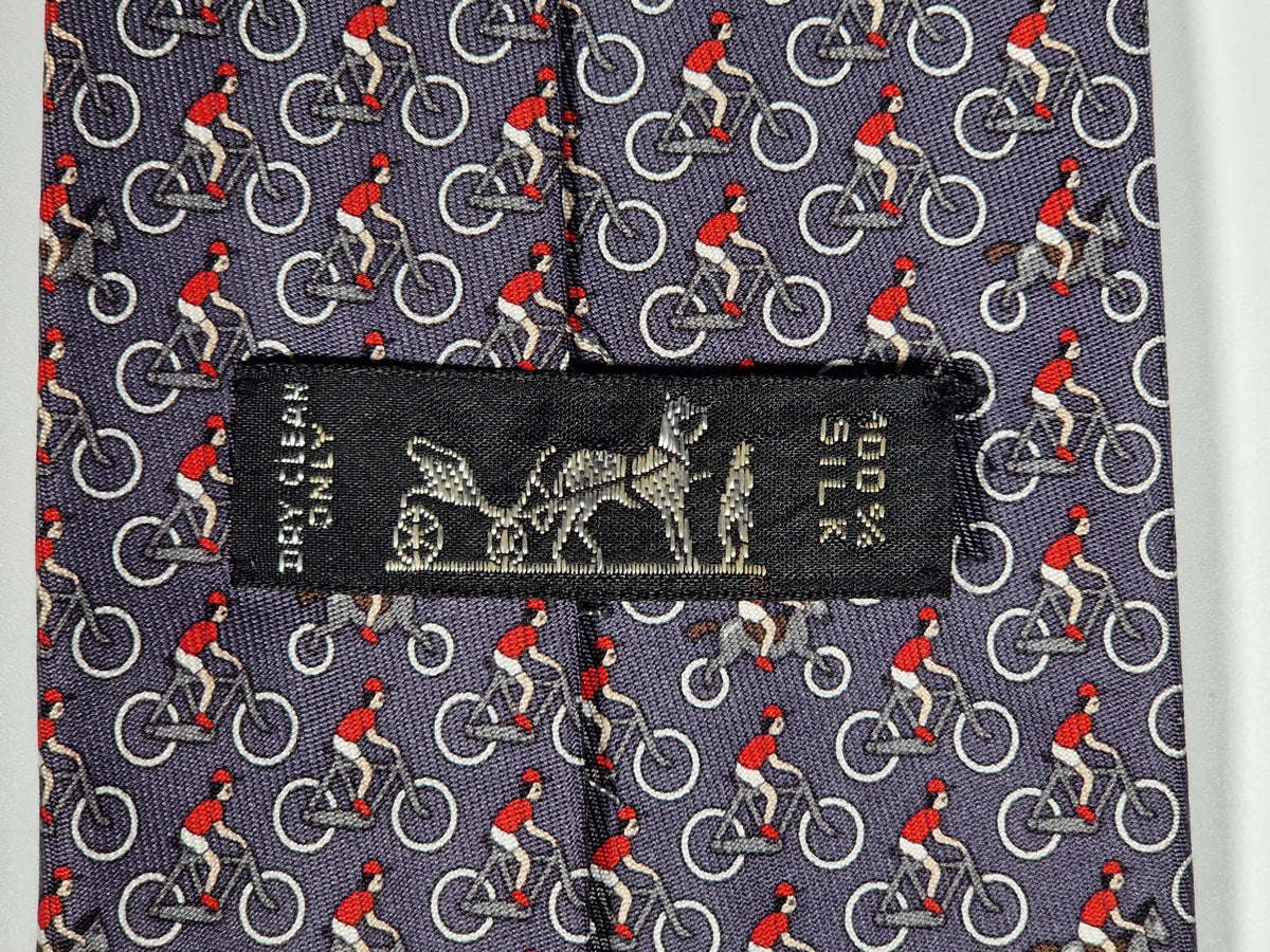 005441 Hermès tie grey whimsical cyclists 5441 FA with box
