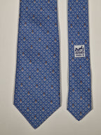 Hermès silk tie blue sailor and anchors "M.V.MOMIARROW SUNOCEAN" 5444 TA