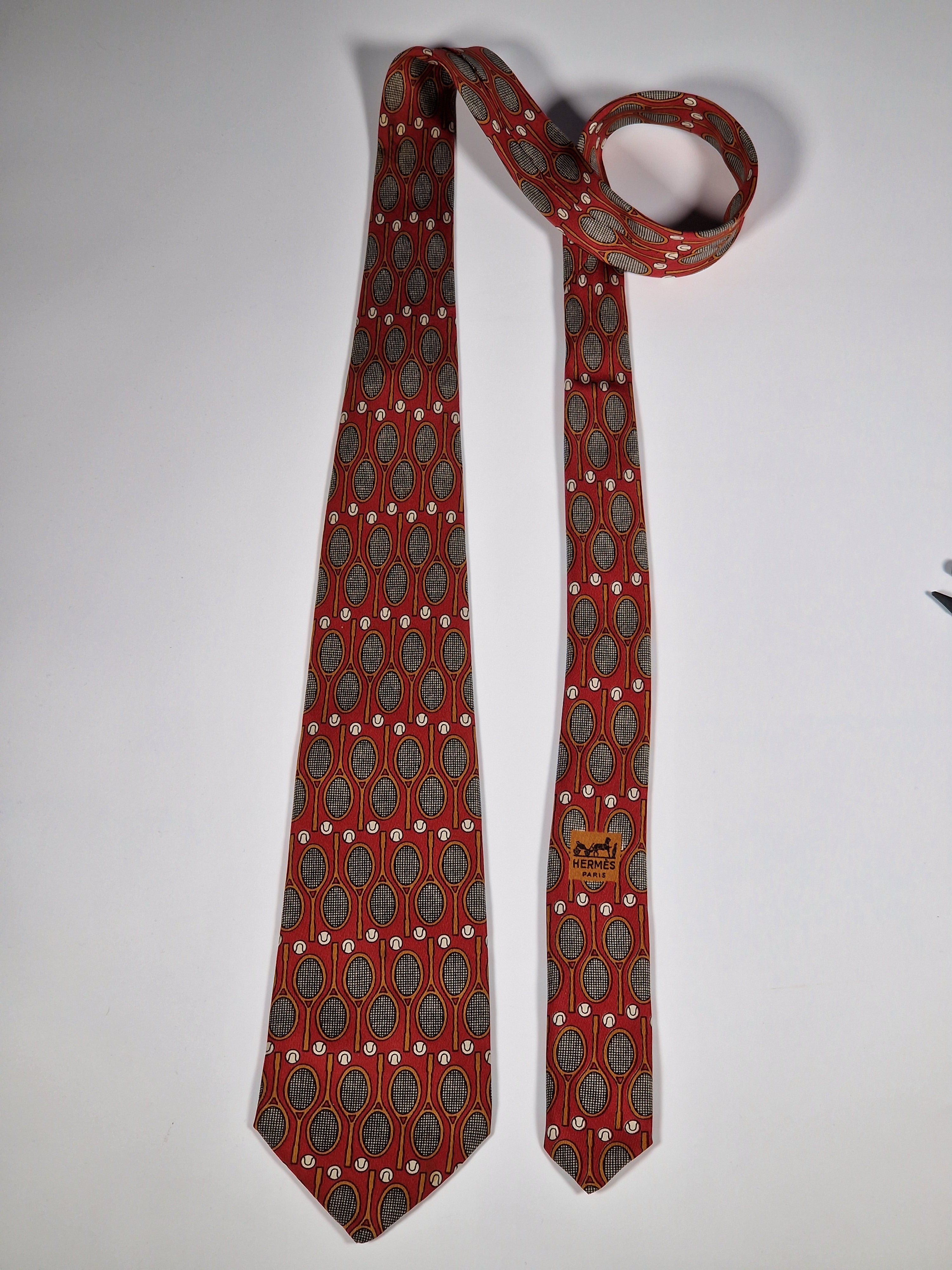 Hermès silk tie red tennis pattern 546 IA