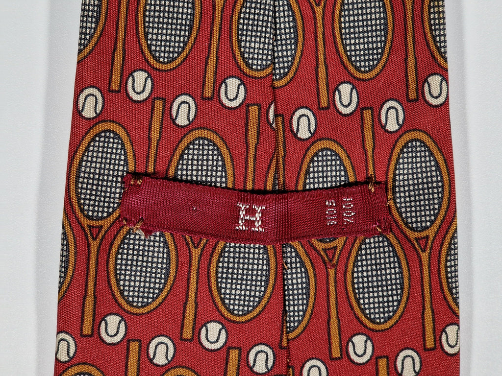 Hermès silk tie red tennis pattern 546 IA