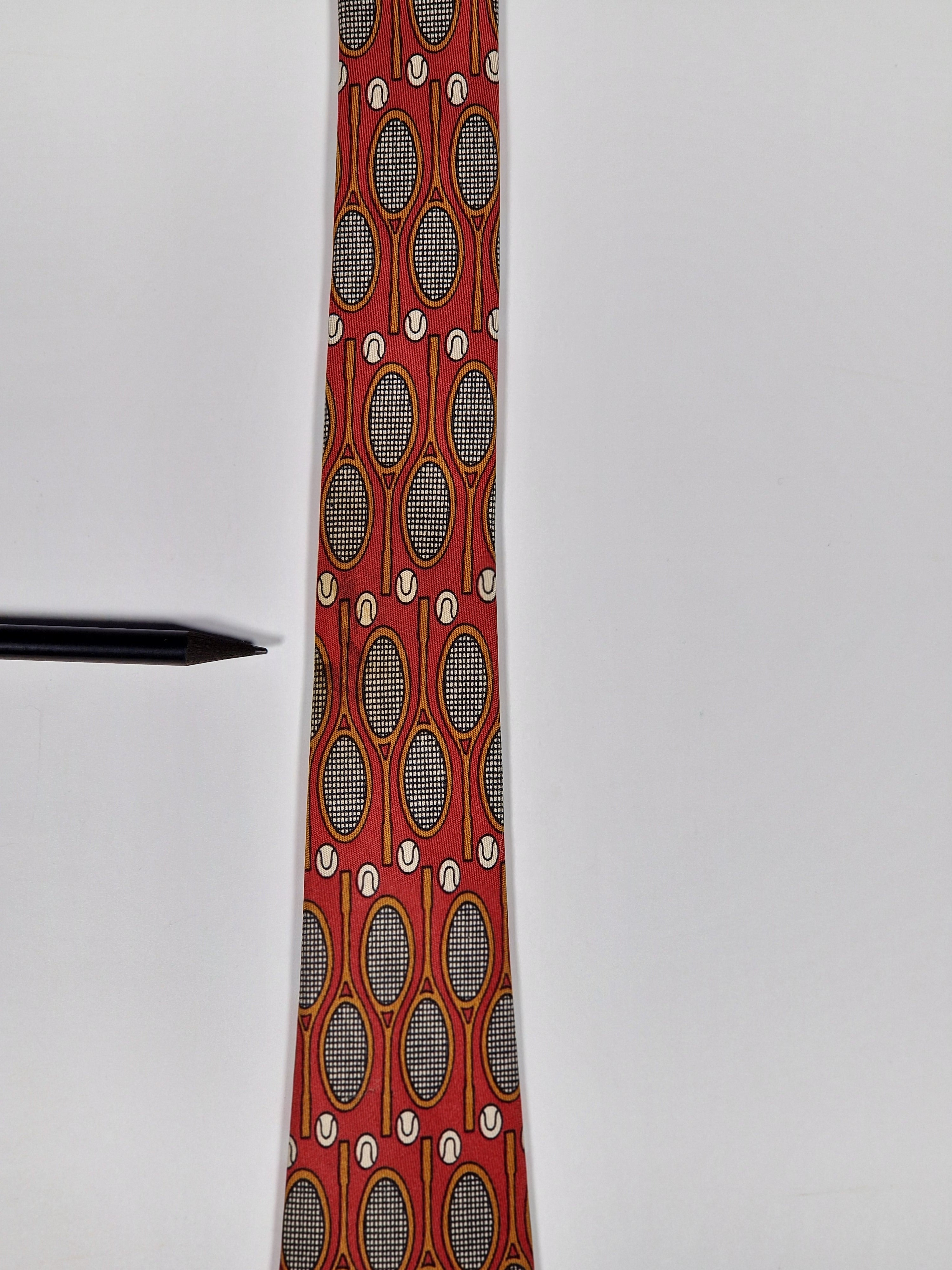 Hermès silk tie red tennis pattern 546 IA