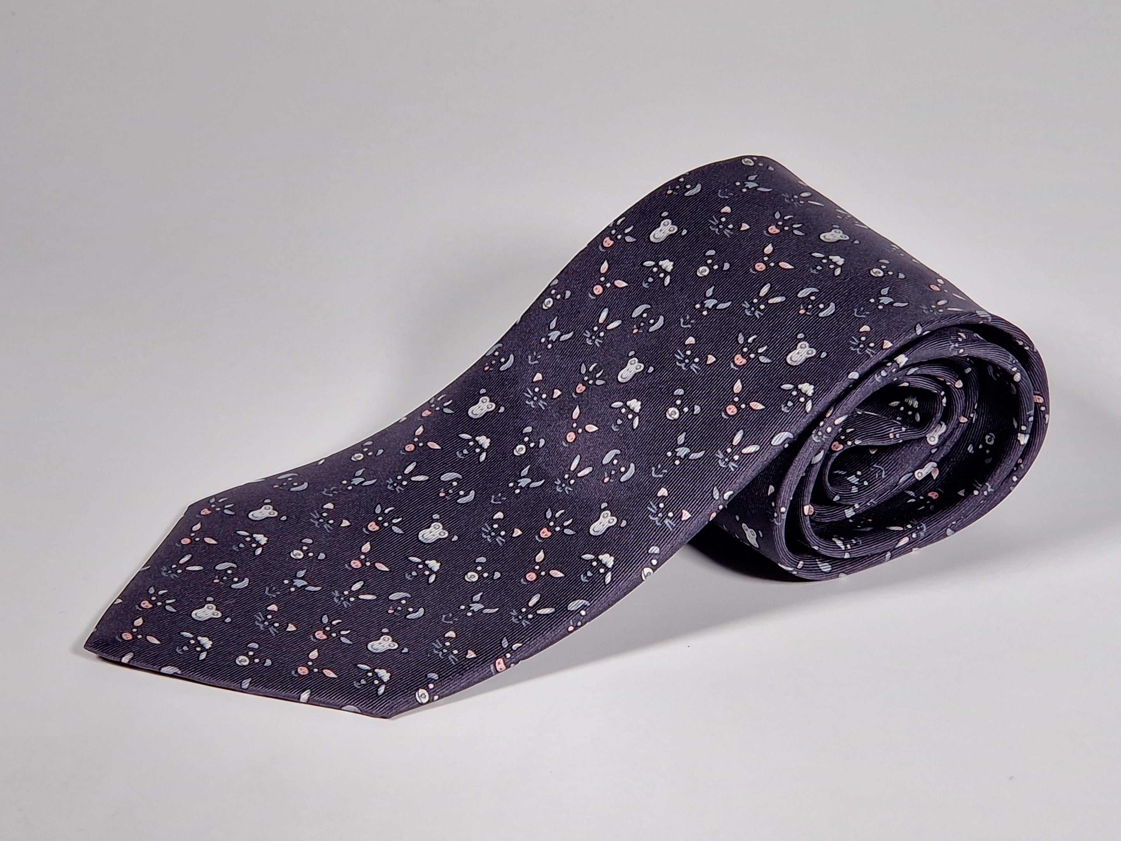Hermés gray silk tie animals 5472 FA tie