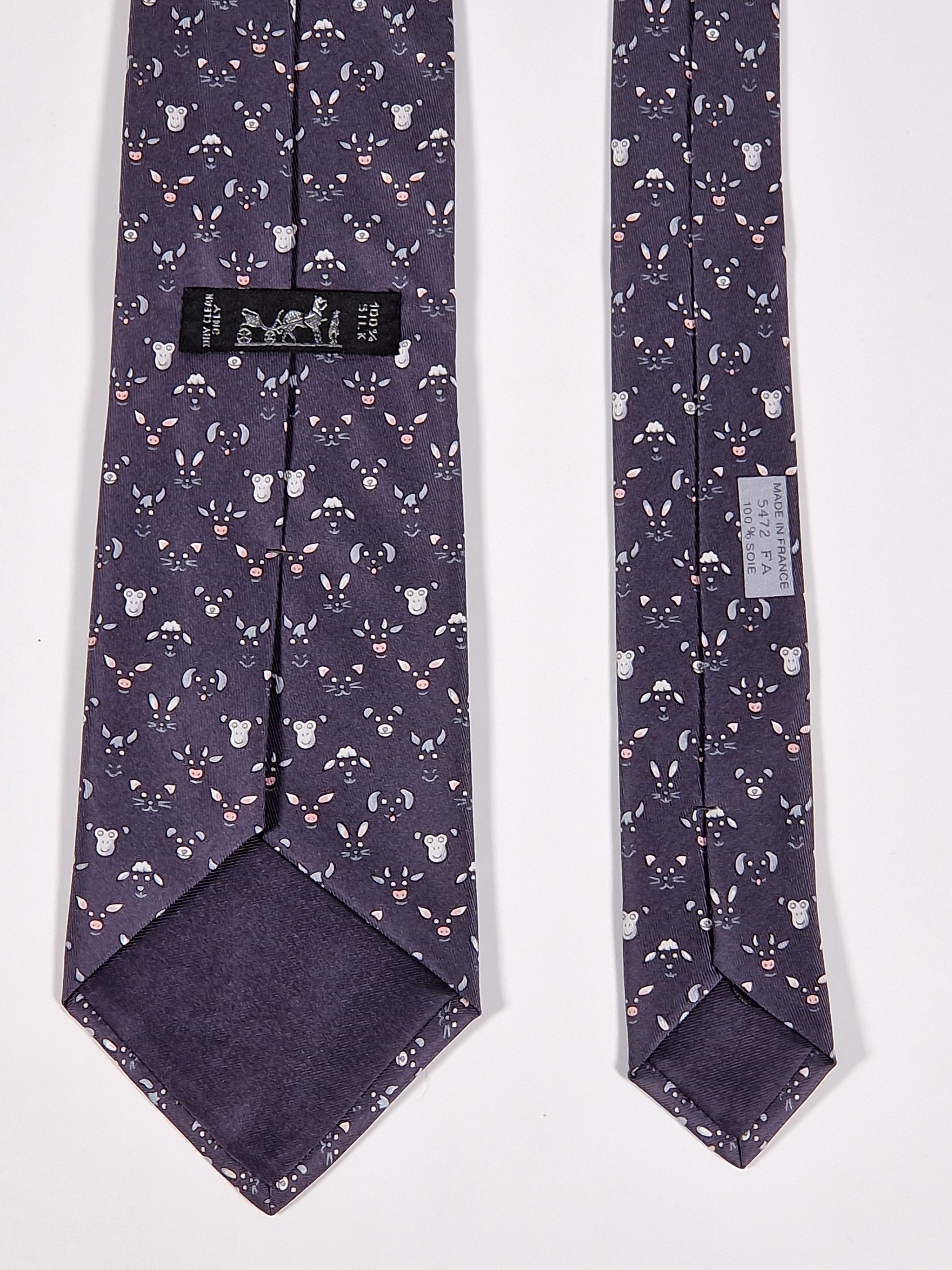 Hermés gray silk tie animals 5472 FA tie