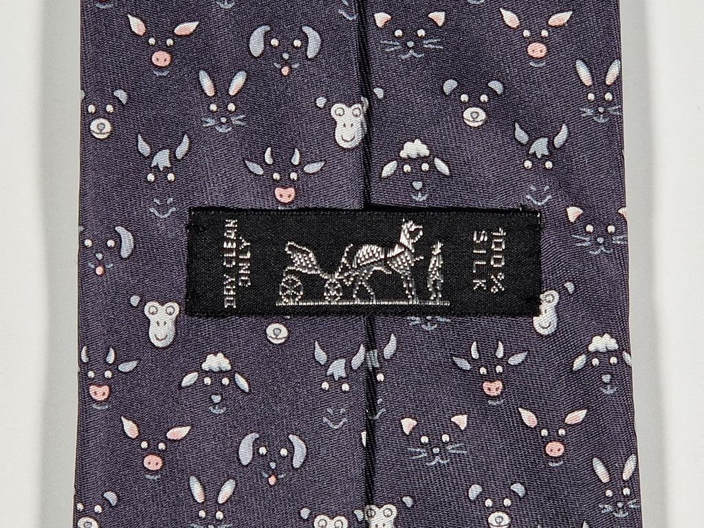 Hermés gray silk tie animals 5472 FA tie