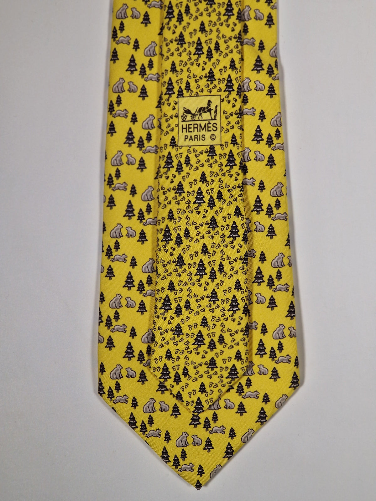 005476 Hermès tie yellow whimsical bear pattern 5476 FA