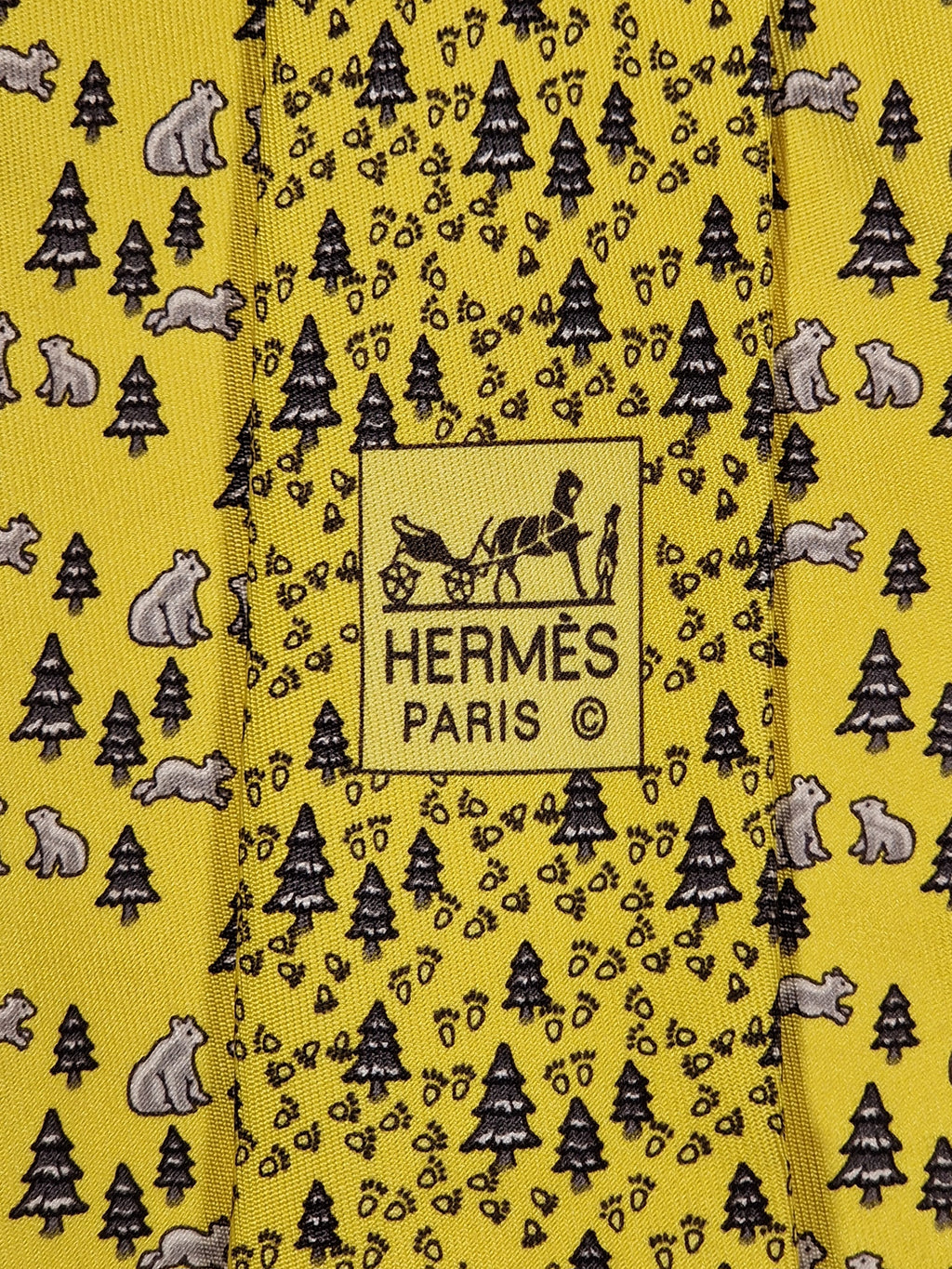 005476 Hermès tie yellow whimsical bear pattern 5476 FA
