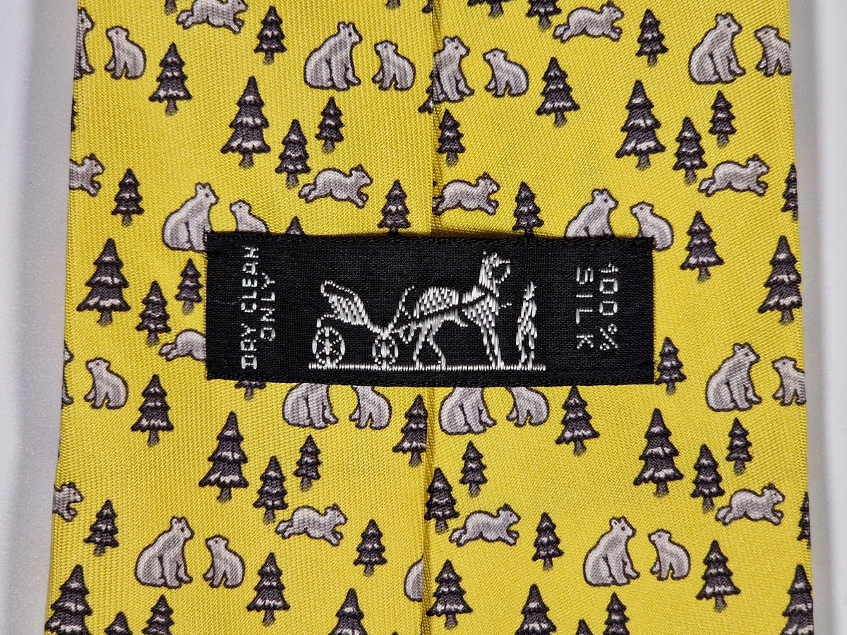 005476 Hermès tie yellow whimsical bear pattern 5476 FA