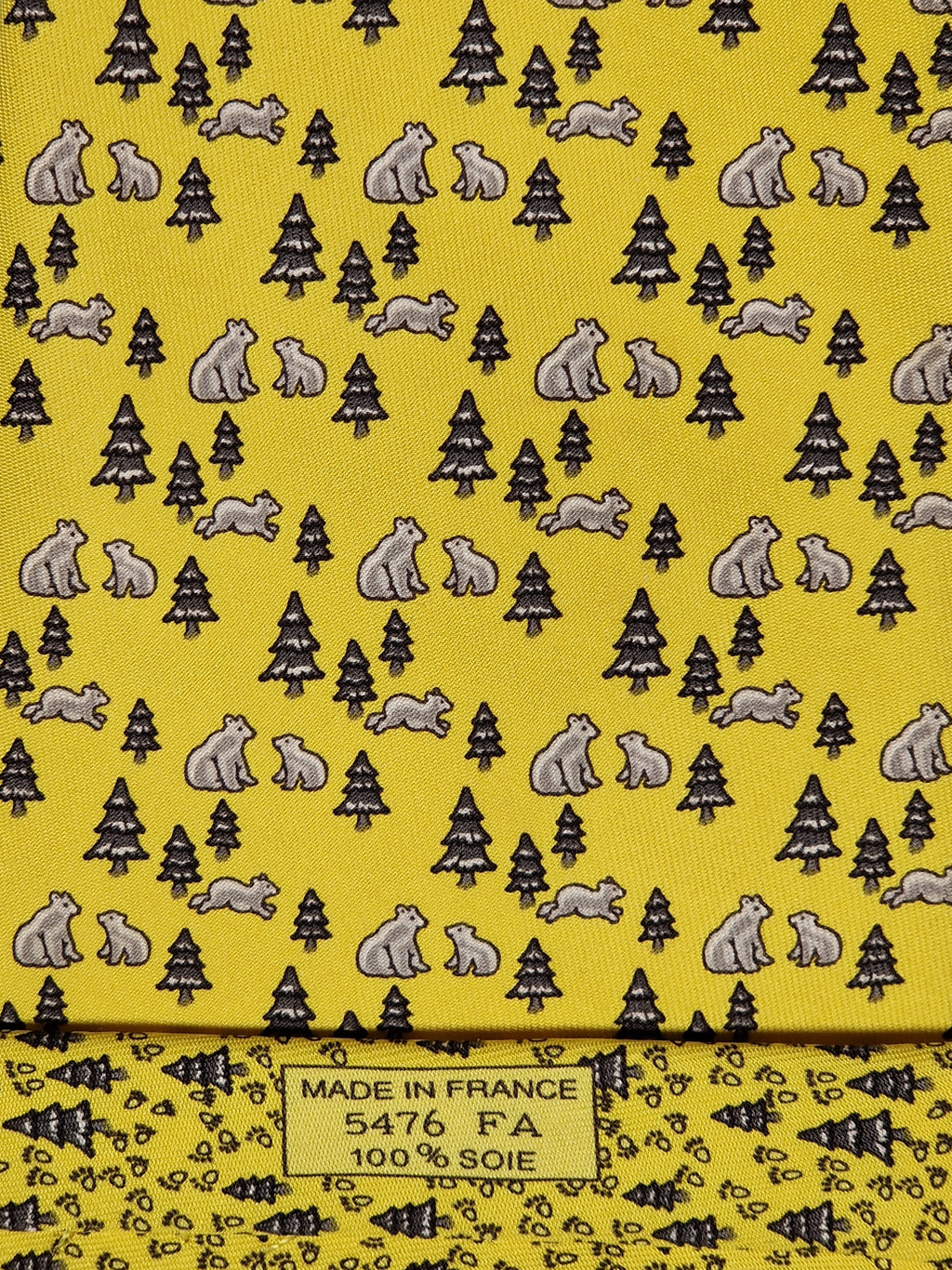 005476 Hermès tie yellow whimsical bear pattern 5476 FA