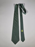 Hermès silk tie blue green equestrian pattern 5490 UA