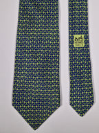 Hermès silk tie blue green equestrian pattern 5490 UA