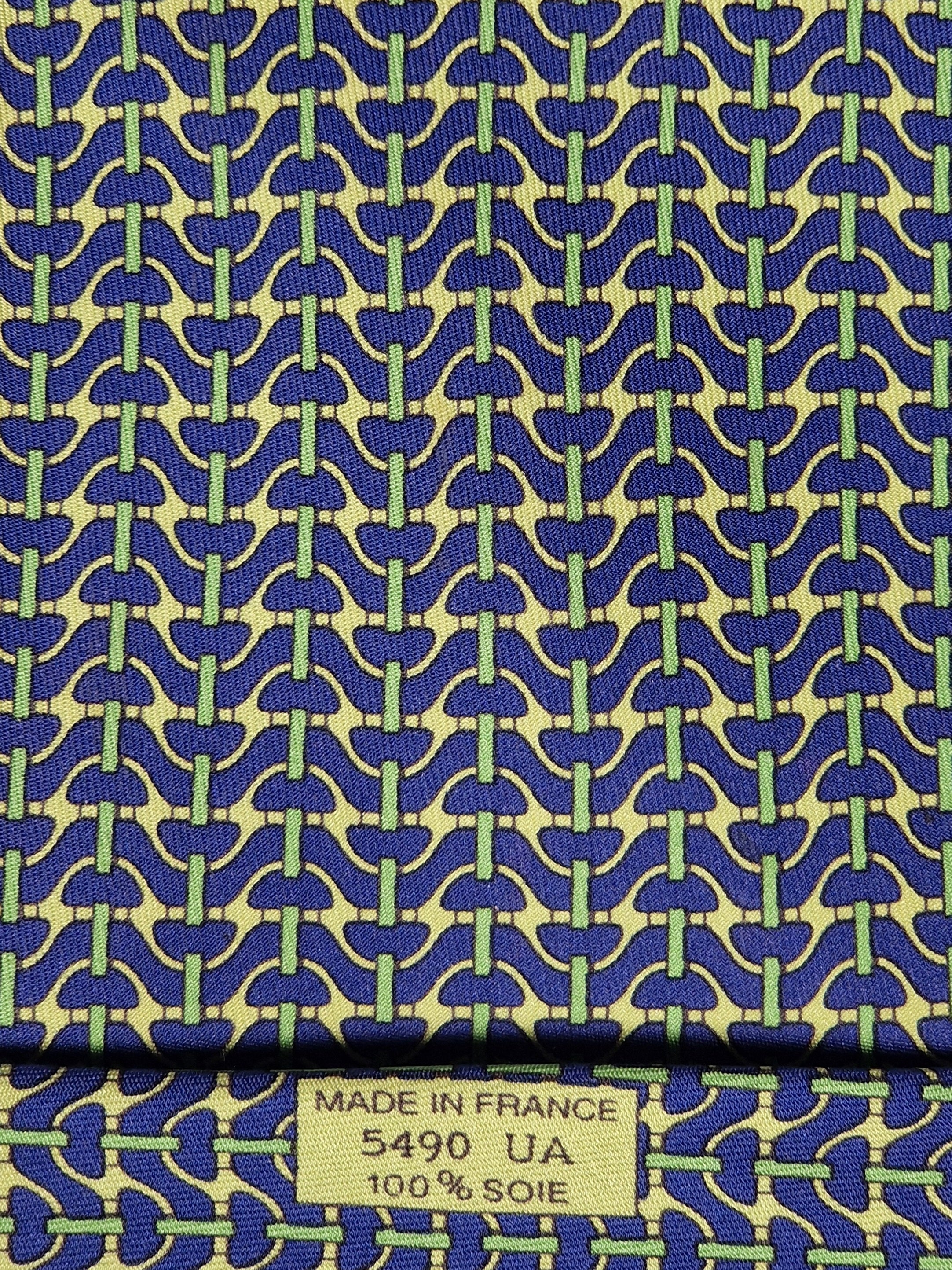 Hermès silk tie blue green equestrian pattern 5490 UA