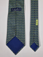 Hermès silk tie blue green equestrian pattern 5490 UA
