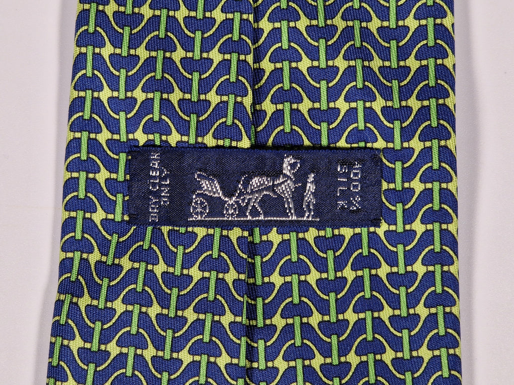 Hermès silk tie blue green equestrian pattern 5490 UA