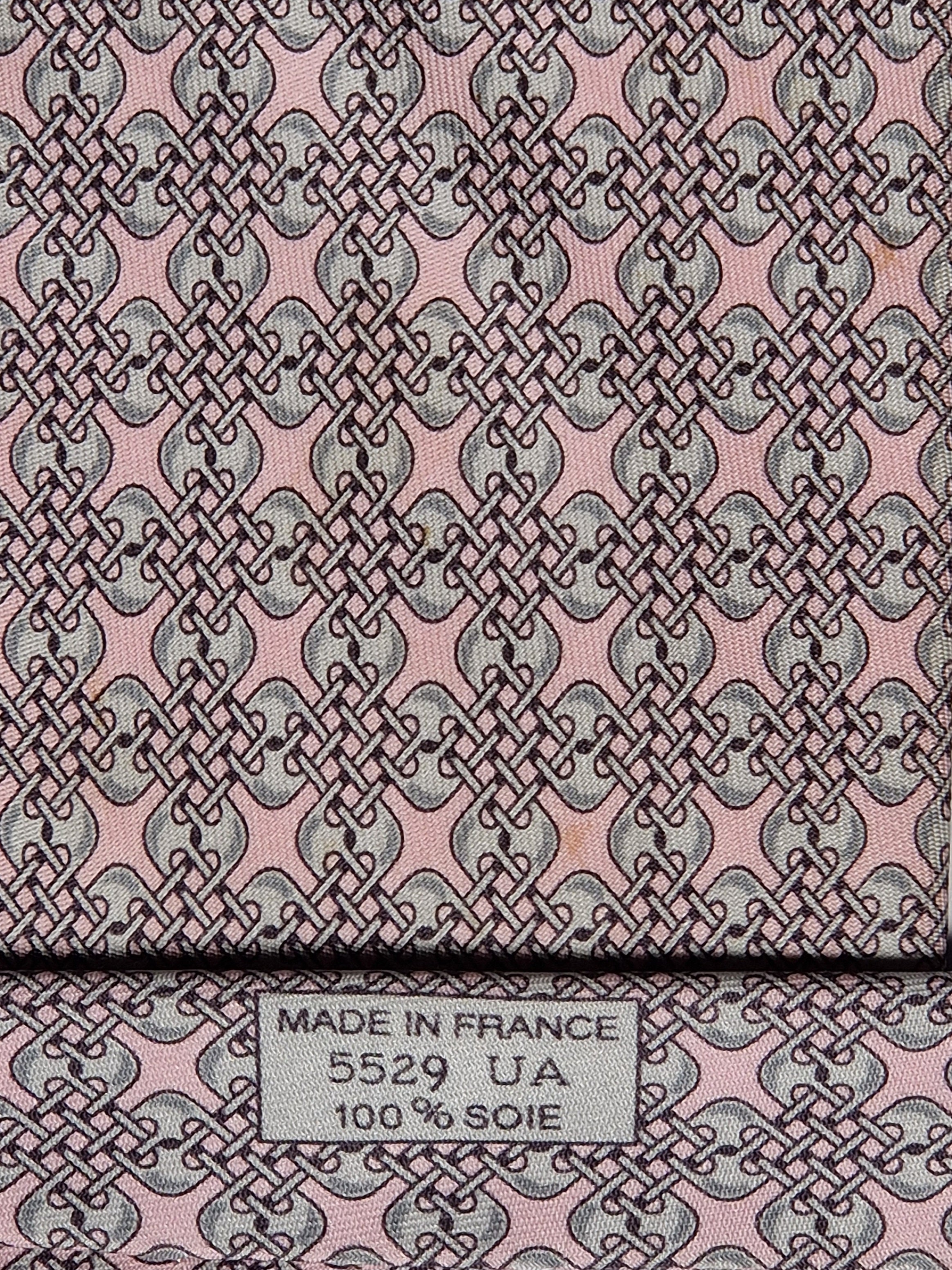 Hermès silk tie pink equestrian pattern 5529 UA