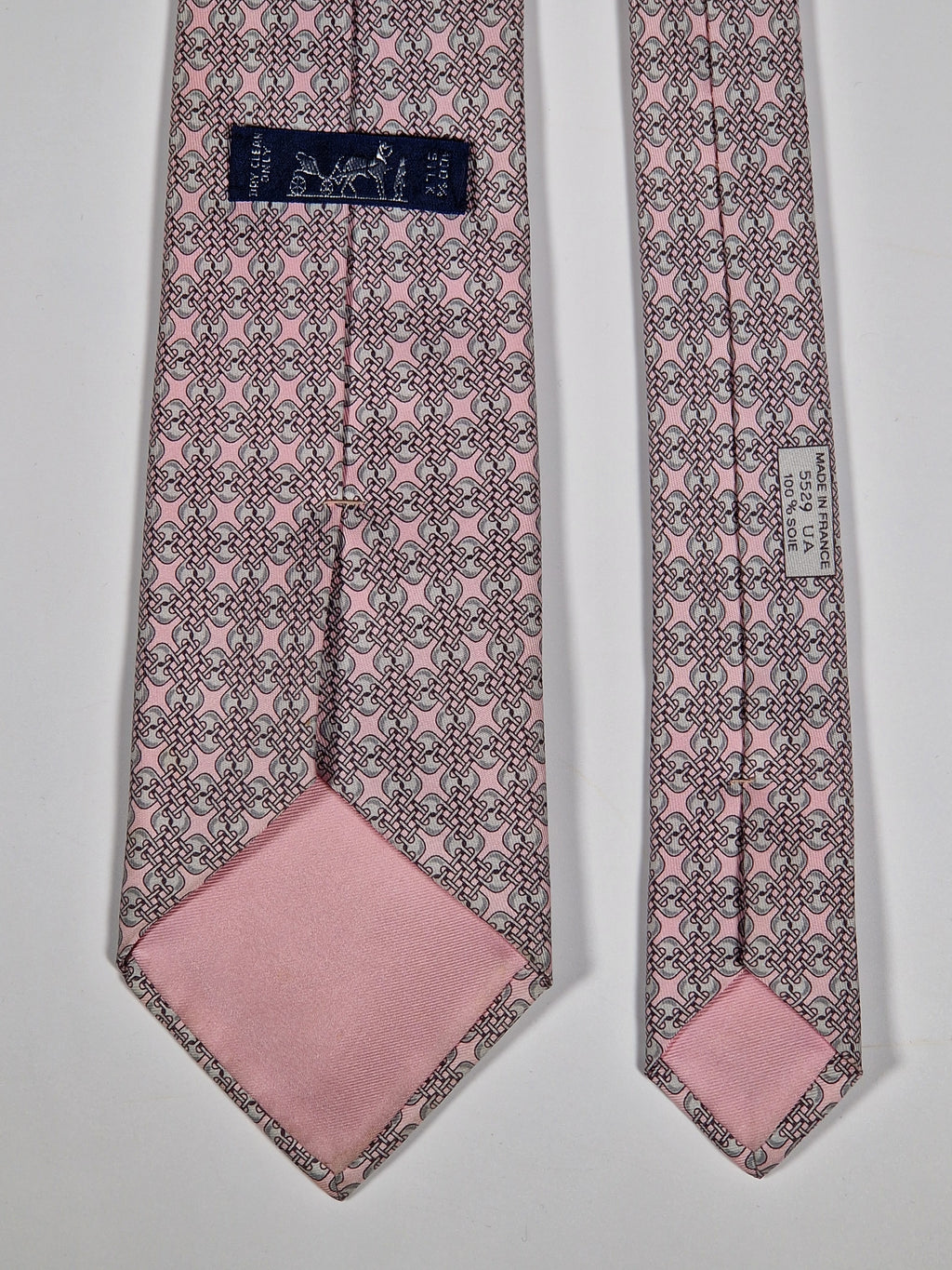 Hermès silk tie pink equestrian pattern 5529 UA
